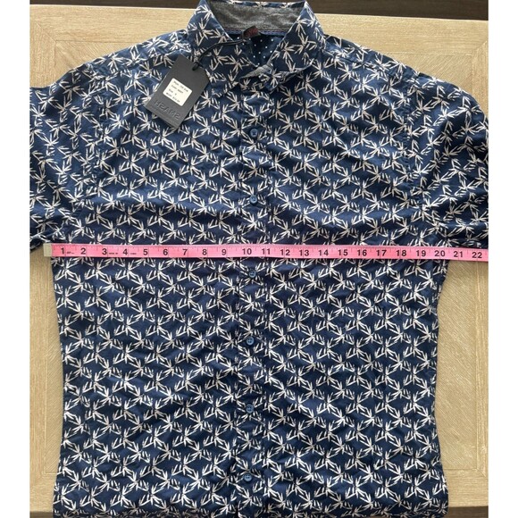 Smash Mens Shirt Small Button Up Blue Bamboo Print Long Sleeve Flip Cuffs RP $75 - Picture 8 of 9